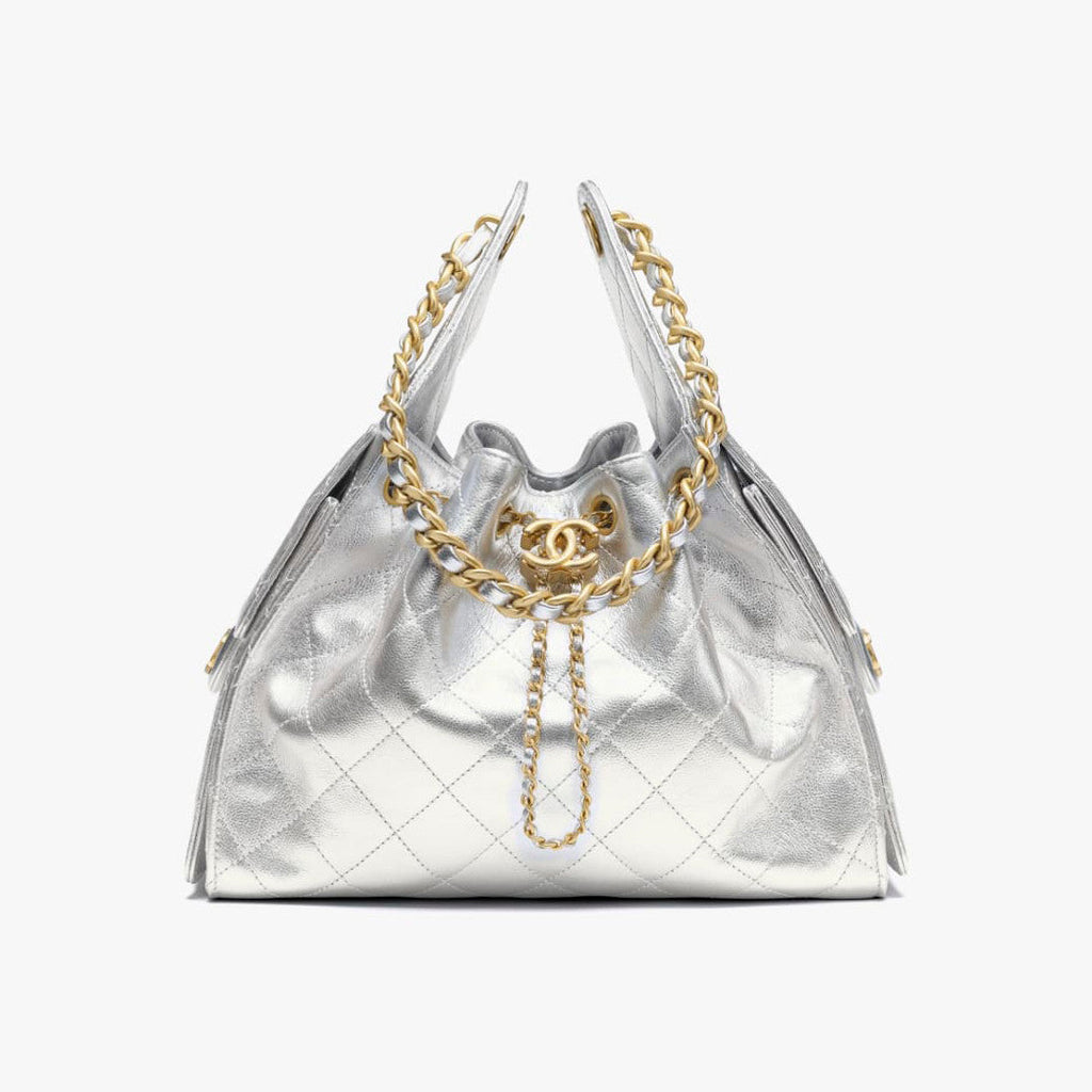 Chanel Women's Classic Double C Logo Solid Color Cowhide & Leather Tote Shoulder Bag Bags Metallic-colored Leather Tends To Fade Easily #77572