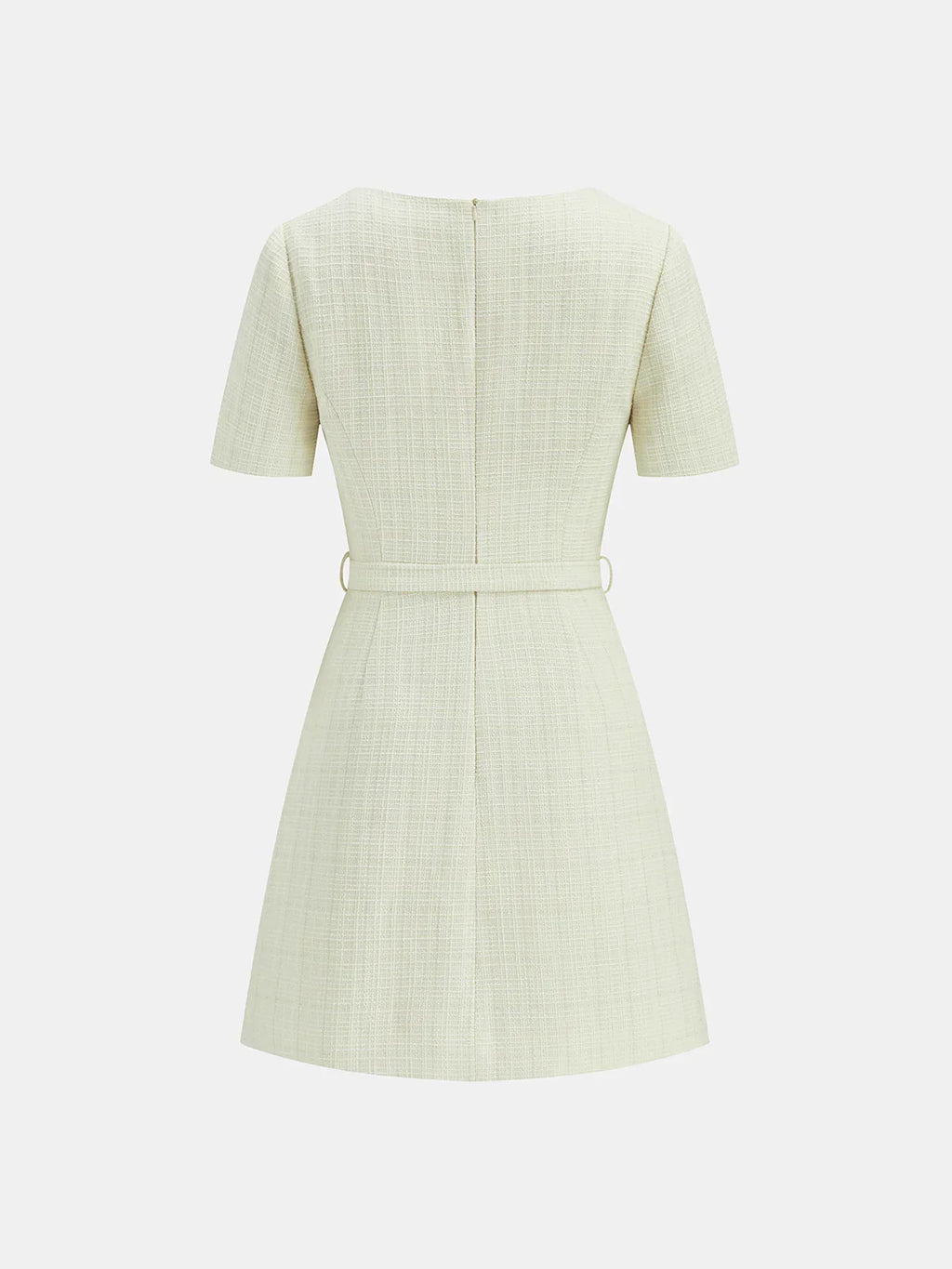 Metal Detail Tweed Belted Mini Dress