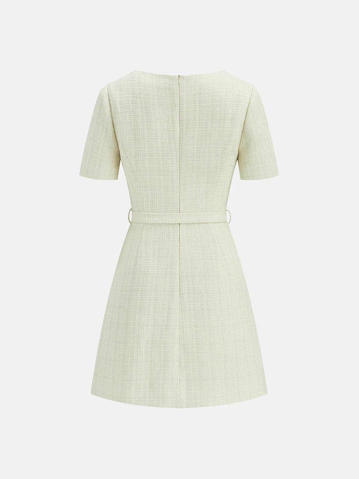 Metal Detail Tweed Belted Mini Dress