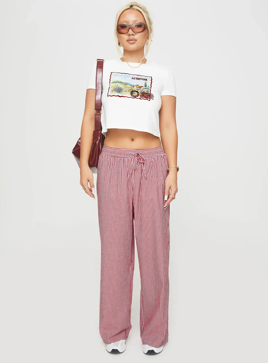 Holiday Tie Front Pants Red/White Stripe