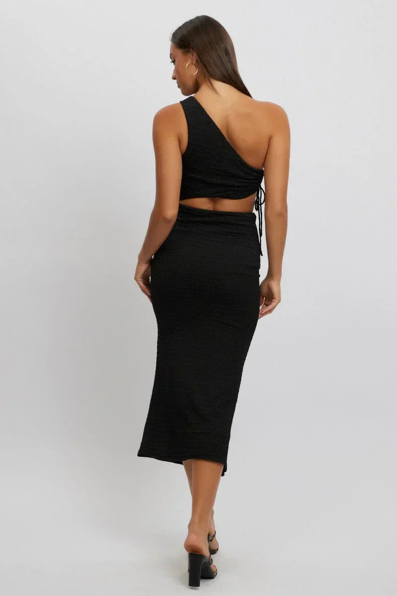 Black Bodycon Dress One Shoulder Maxi
