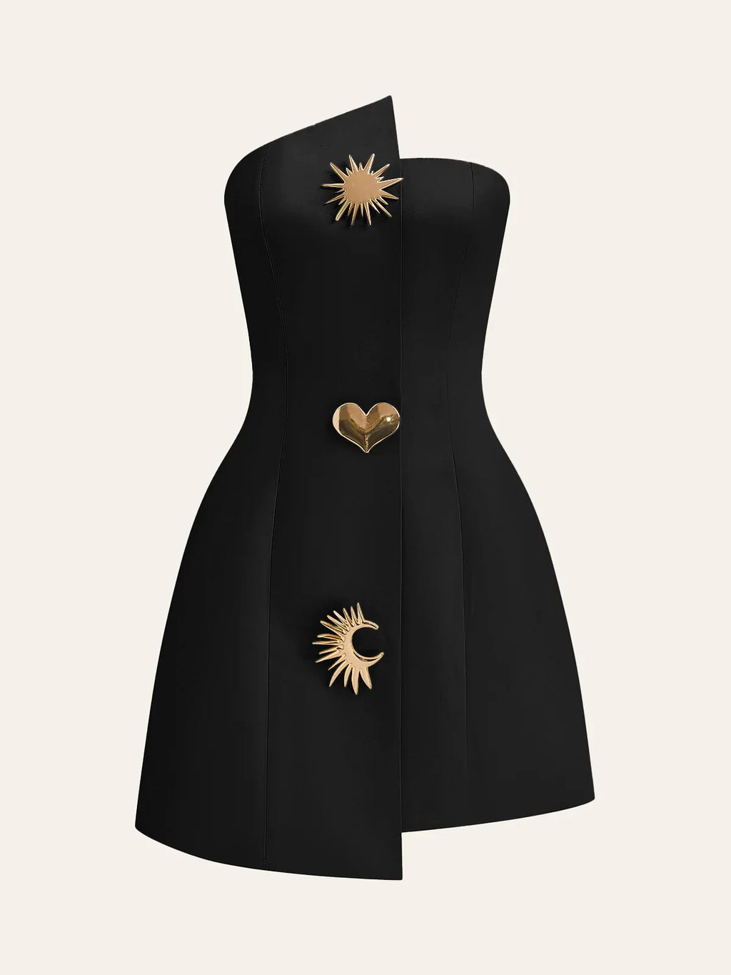 Satin Asymmetrical Embellished Strapless Dress