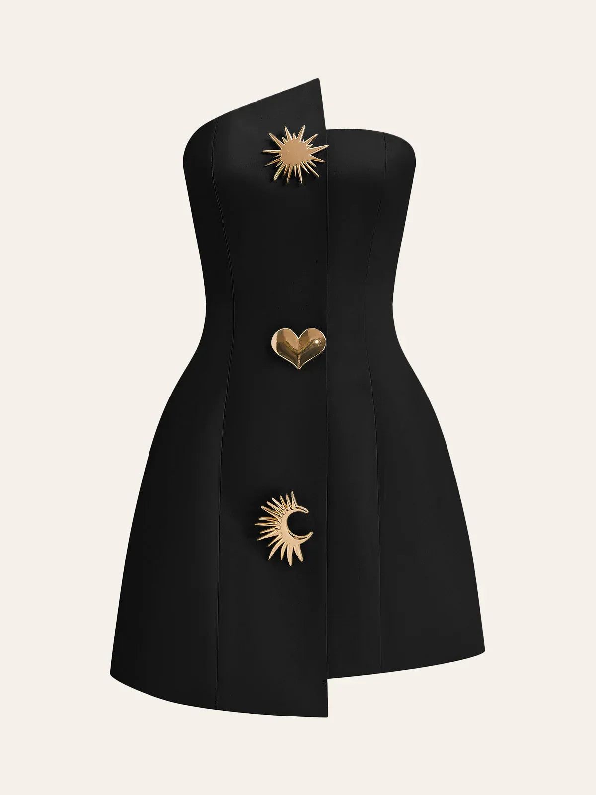 Satin Asymmetrical Embellished Strapless Dress
