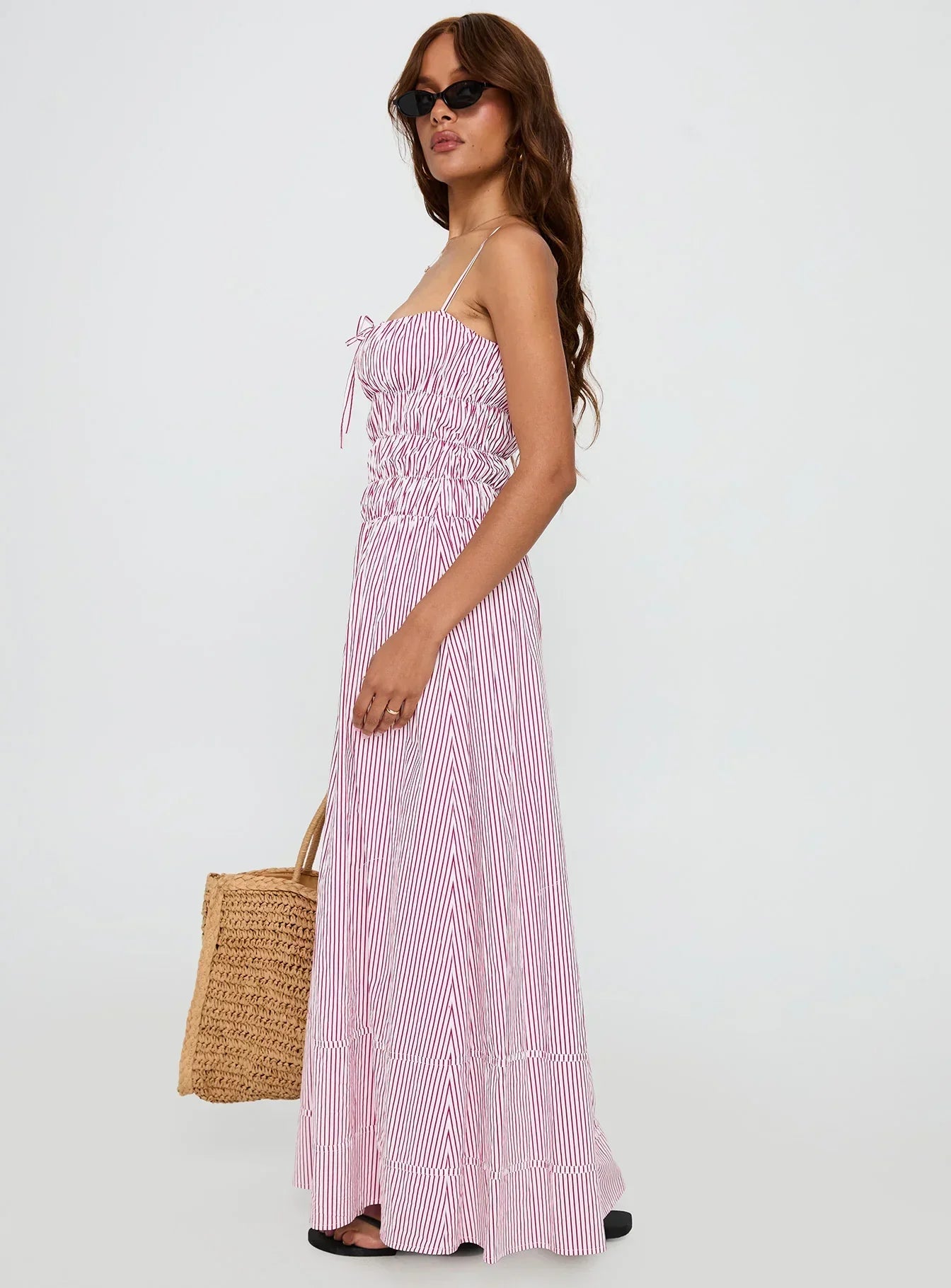 Loralei Shirred Maxi Dress Red Stripe