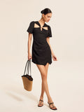 Cotton & Linen Cutout Puff Sleeve Dress