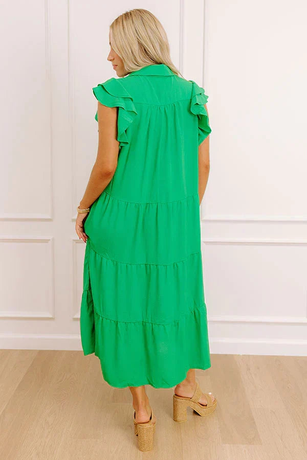 Sunny Spritzer Tiered Midi Dress in Kelly Green