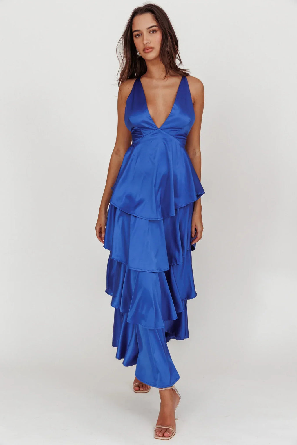 Auguste Tiered Frill Strappy Back Dress Electric Blue