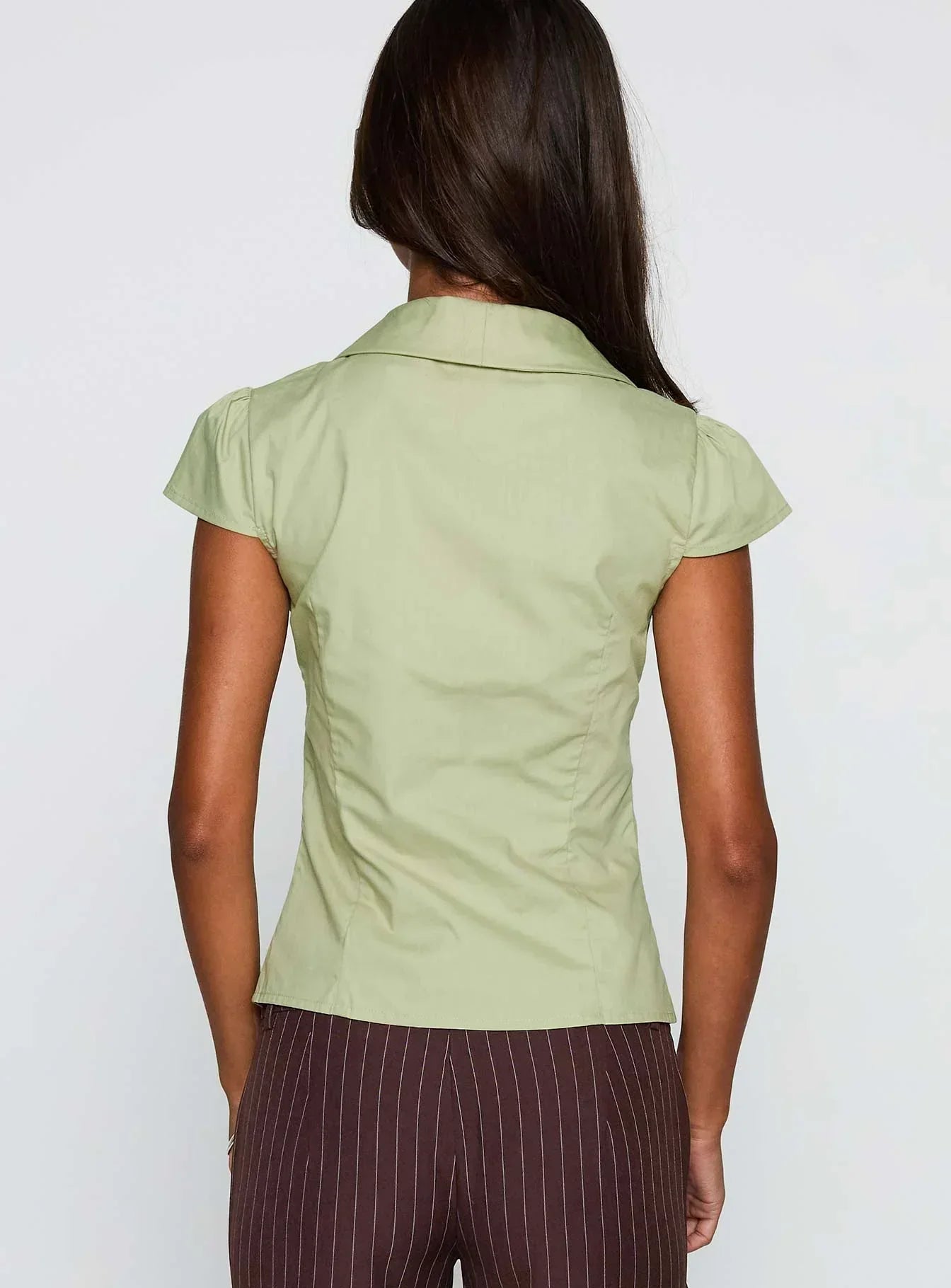 Crowd Control Collared Top Sage