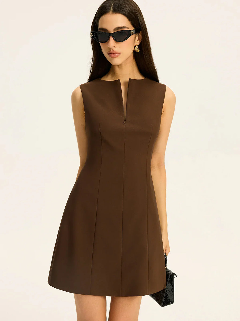 Zip-Front Neckline Mini Dress