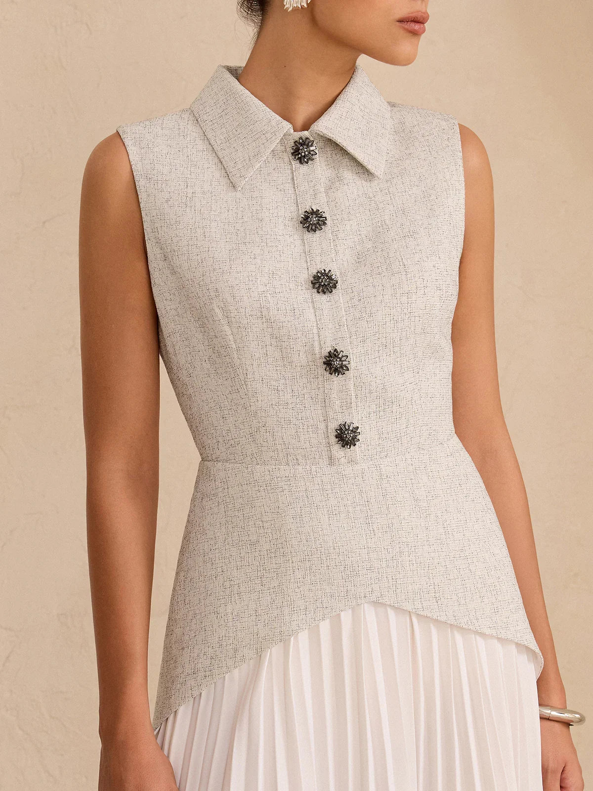 Sleeveless Collared Top Panel Pleated Skirt Mini Dress