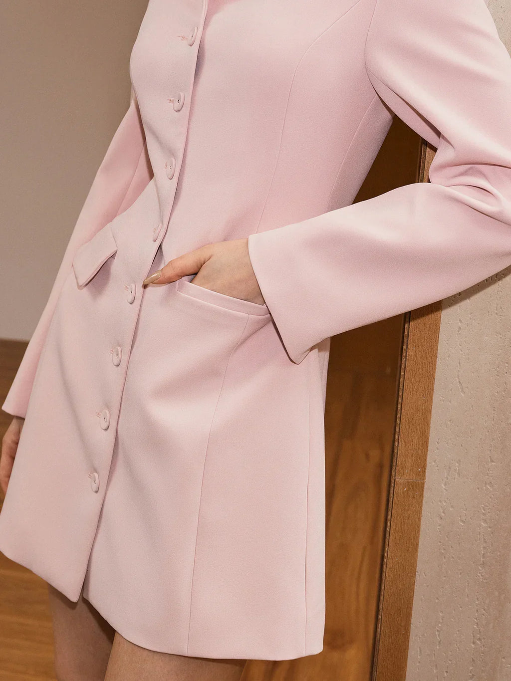 Button-Front Pocket Blazer Dress