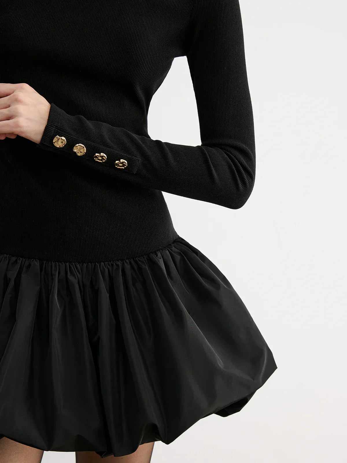 Bubble Hem Long-Sleeve Knit Mini Dress