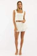 White Mini Skort Elasticated Waistband Broidery