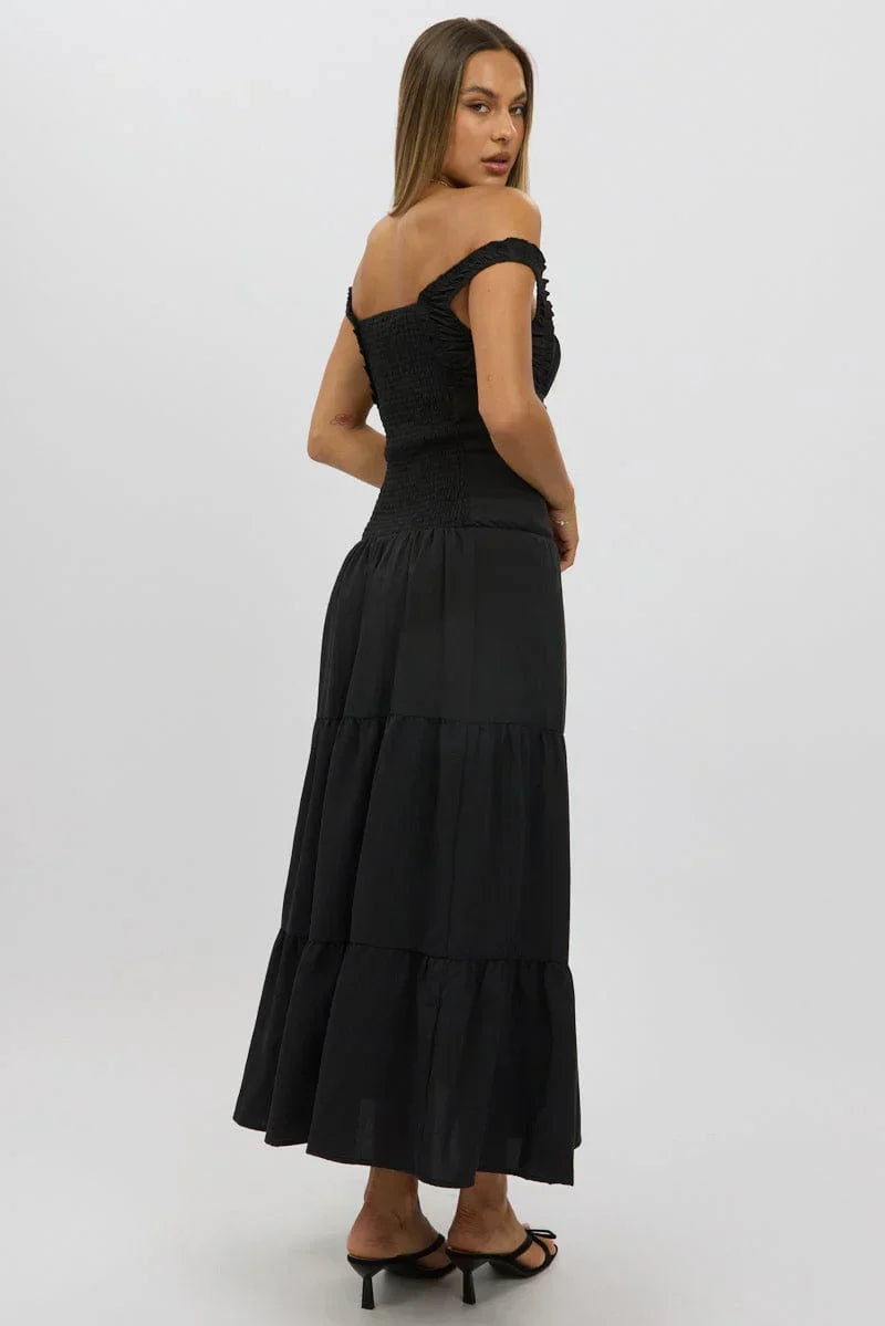 Black Maxi Dress Drop Waist