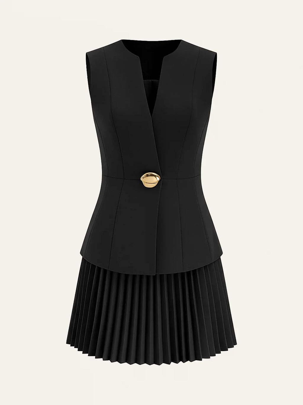Sleeveless Metal Detail Pleated Mini Dress