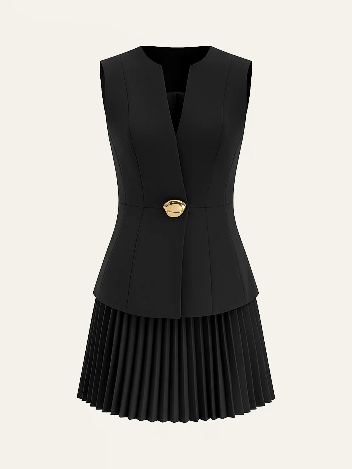 Sleeveless Metal Detail Pleated Mini Dress