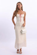 White Print Maxi Dress Lace Satin Tape