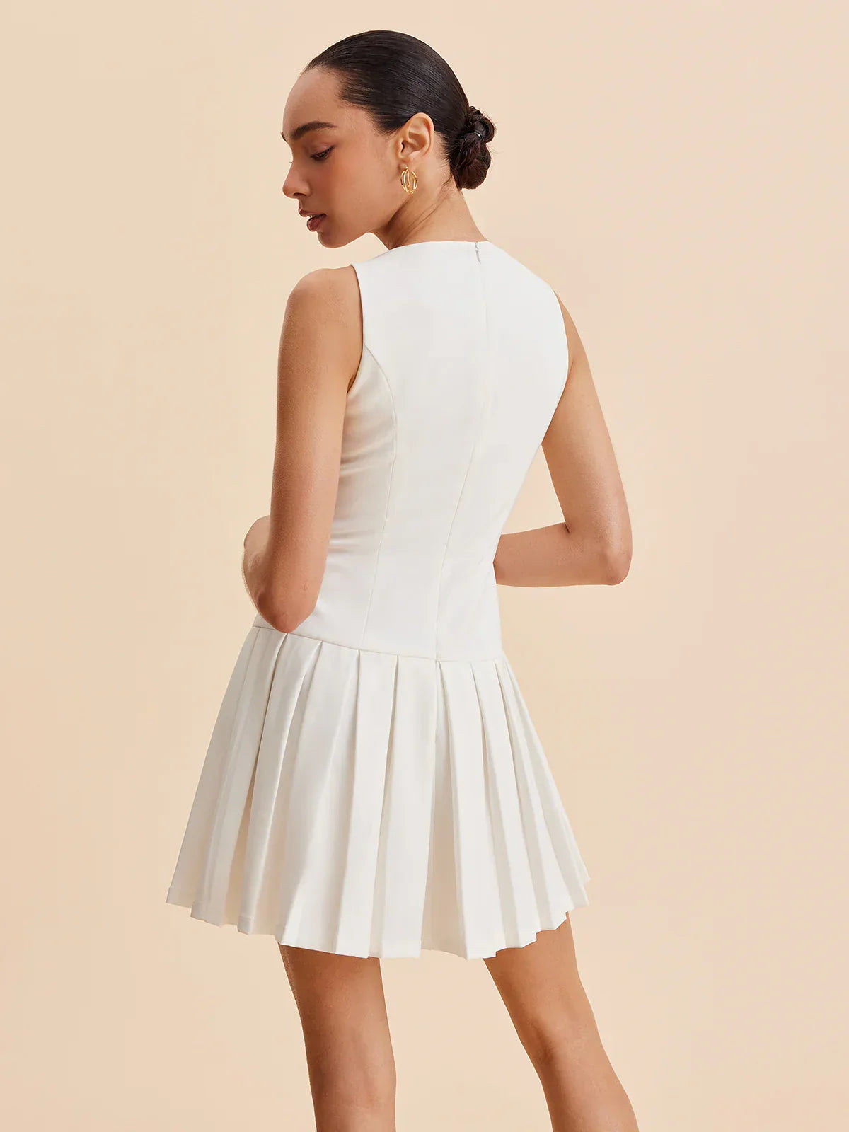Metal-Button Pleated Tank Dress