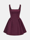 Square Neck Satin Flare Mini Dress