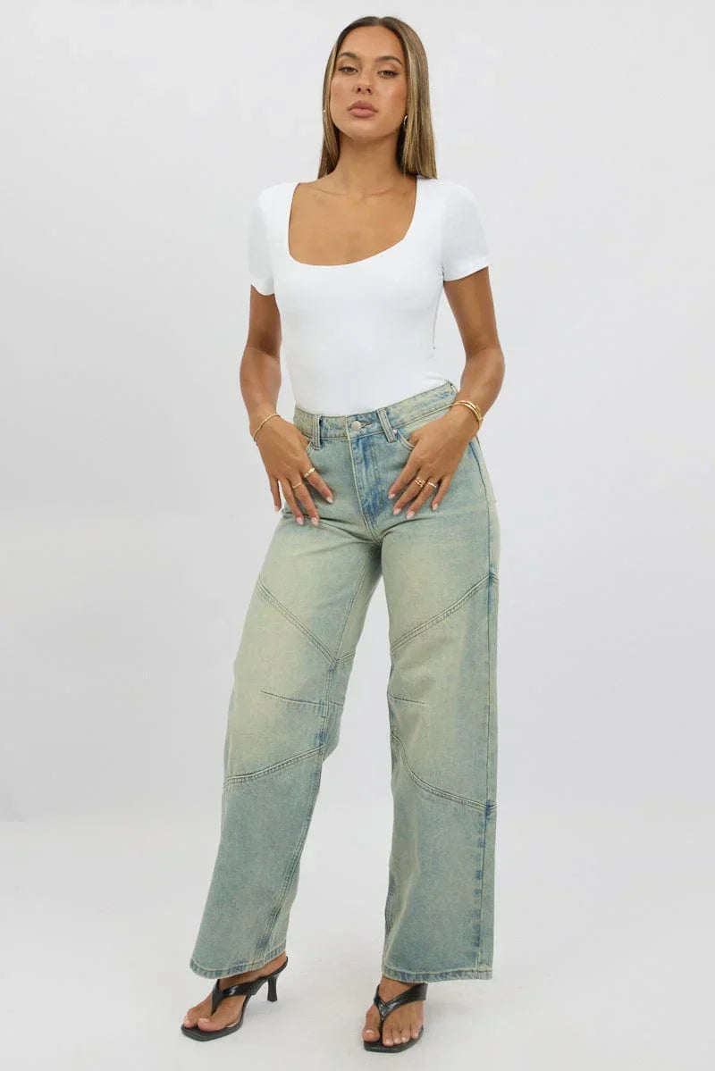 Denim Barrel Jeans Low Rise