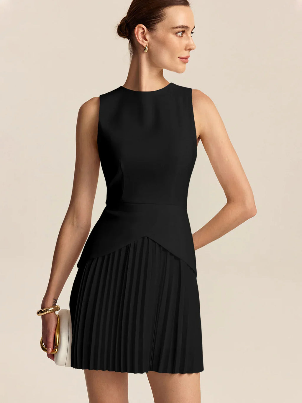 Pleated Hem Mini Dress