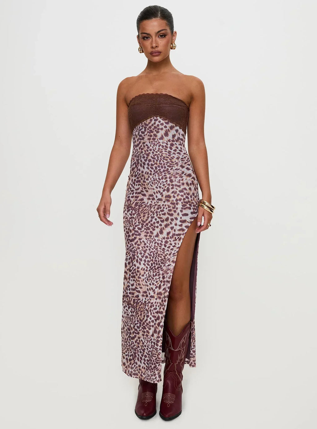 Raidein Strapless Maxi Dress Leopard