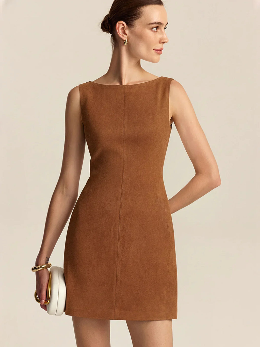 Faux Suede Sleeveless Mini Dress