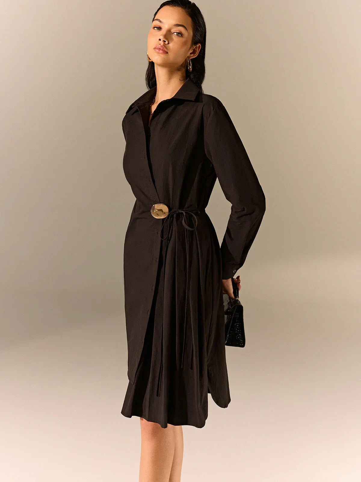 Asymmetric Pleated Hem Shirt Dress