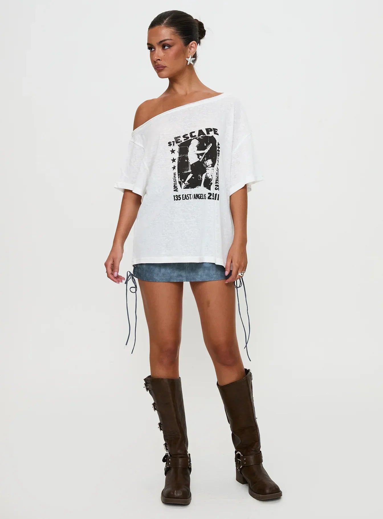 Kippa Off The Shoulder Tee White