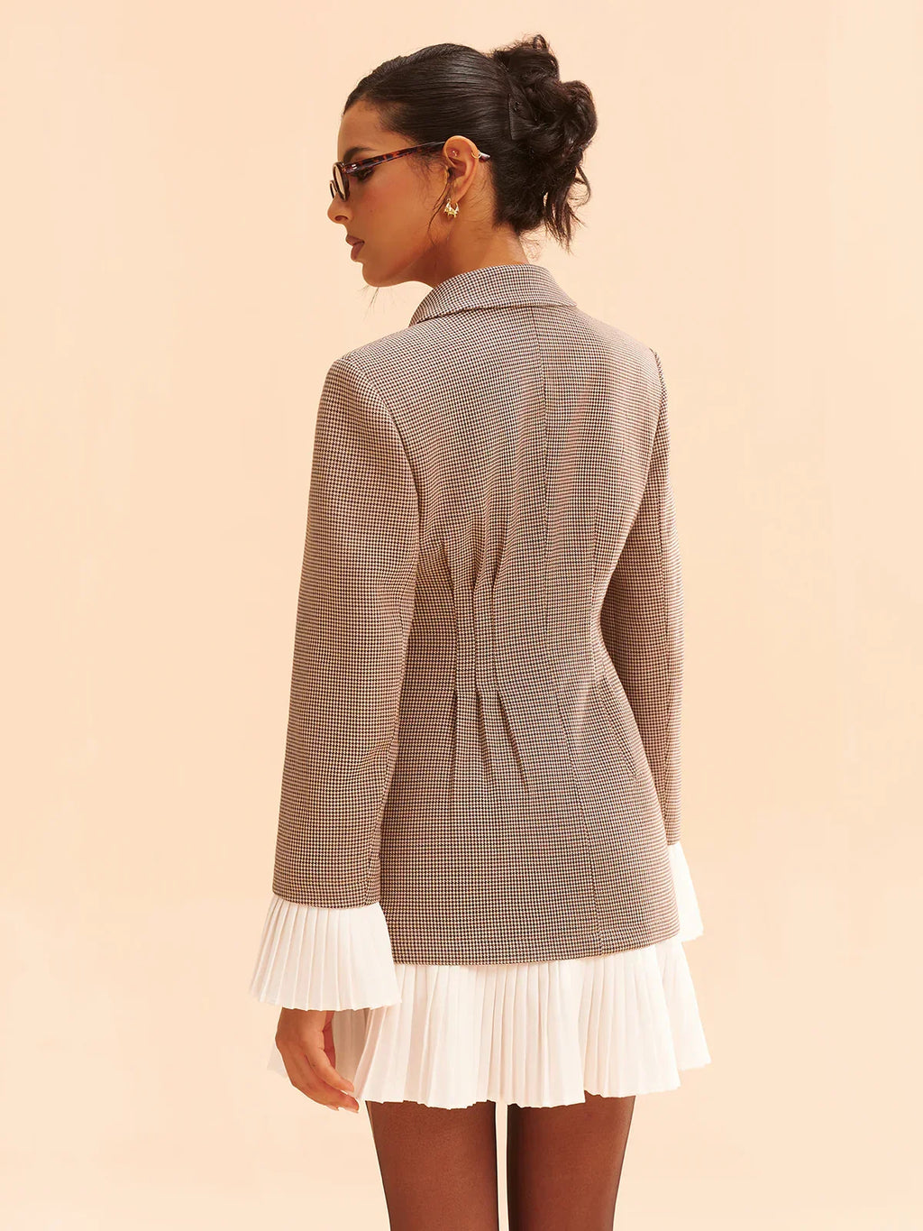 Pleated Hem Panel Houndstooth Blazer Dress
