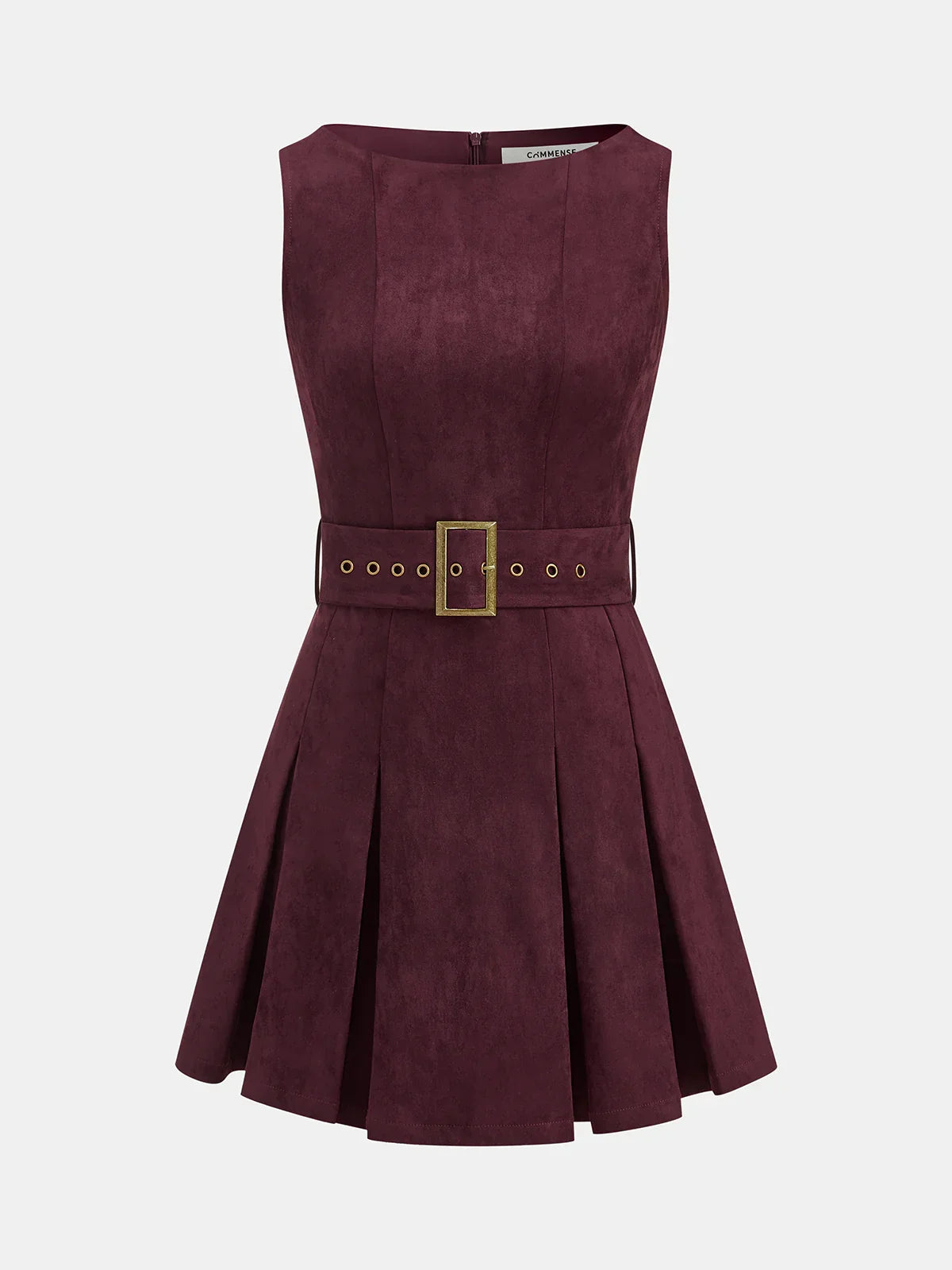 Belted Suede Pleated Mini Dress