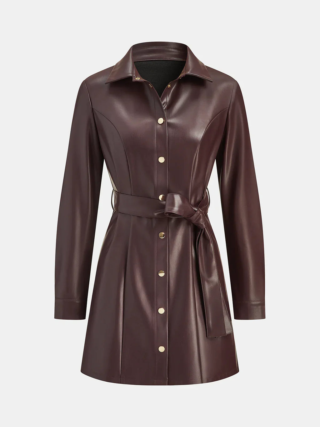 Belted Faux Leather Shirt Dress