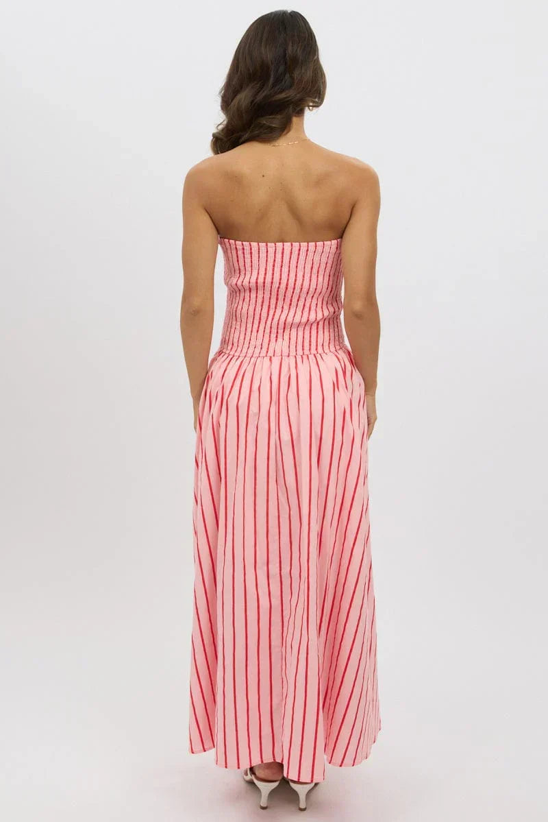 Pink Stripe Strapless Maxi Dress
