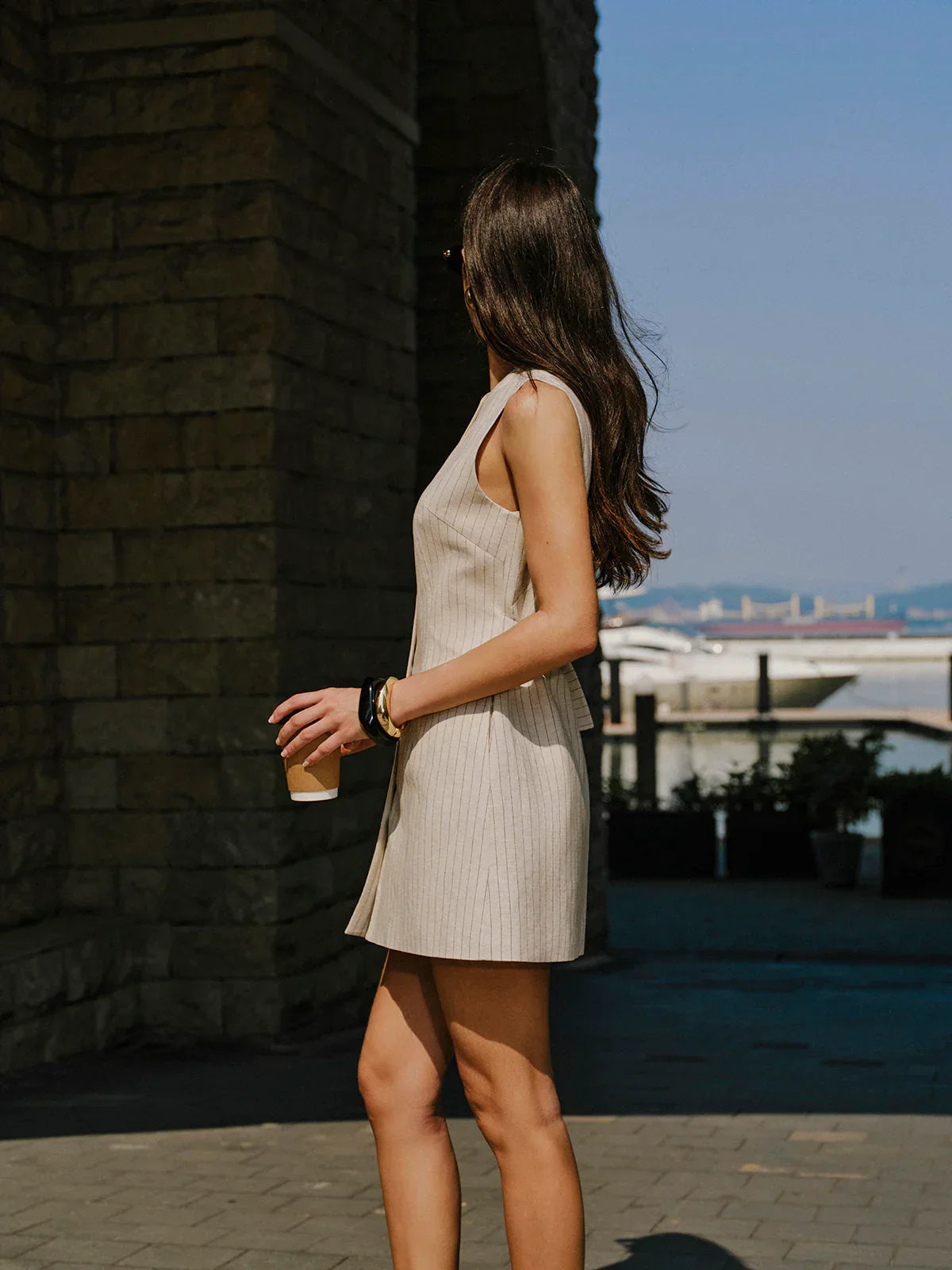 Linen Blend Button-Front Dress With Pockets