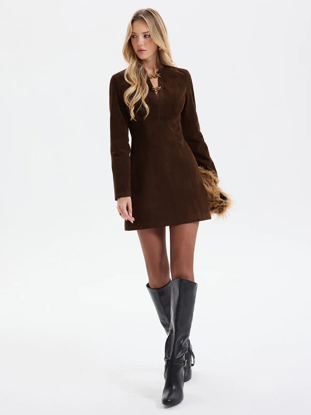 Chain Detail Long Sleeve Mini Dress