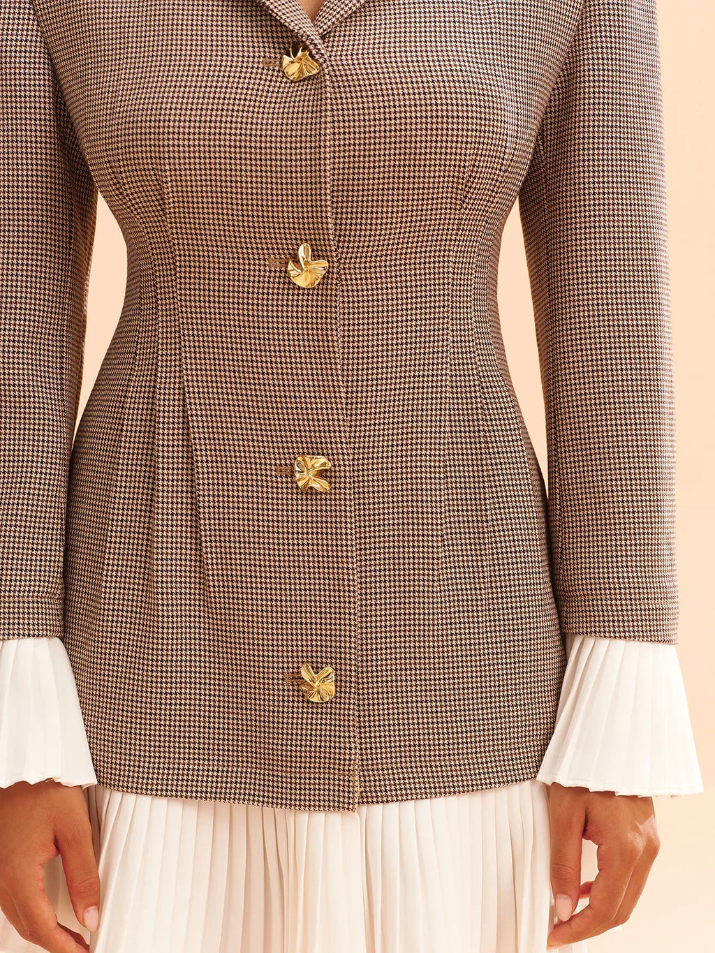 Pleated Hem Panel Houndstooth Blazer Dress