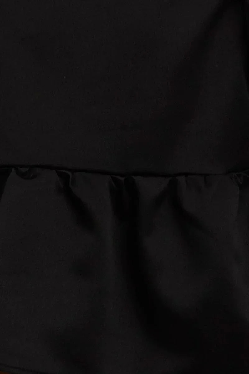 Black Babydoll Top Short Sleeve Collared Satin