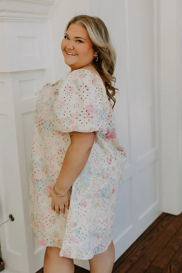 Peach Bellini Floral Eyelet Mini Dress