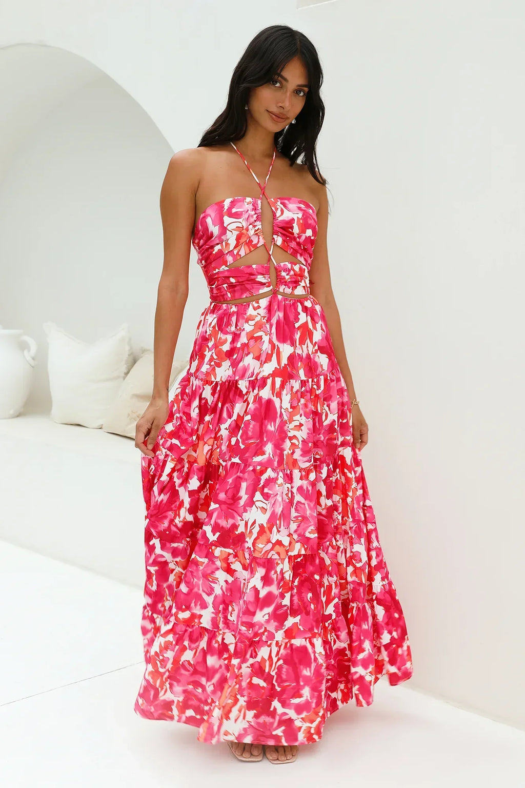 Enrichment Halter Maxi Dress Pink