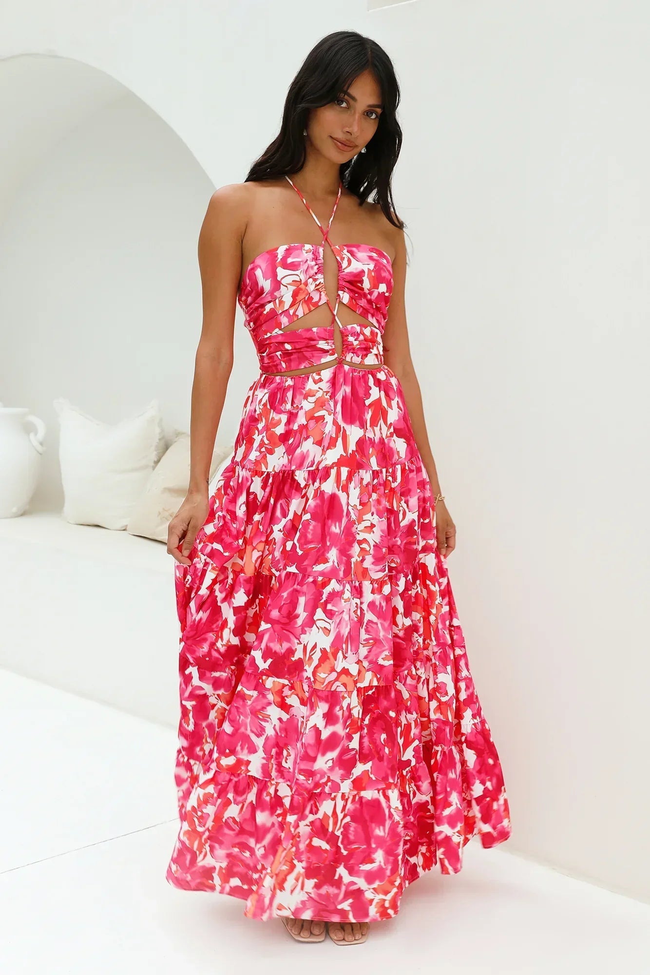 Enrichment Halter Maxi Dress Pink