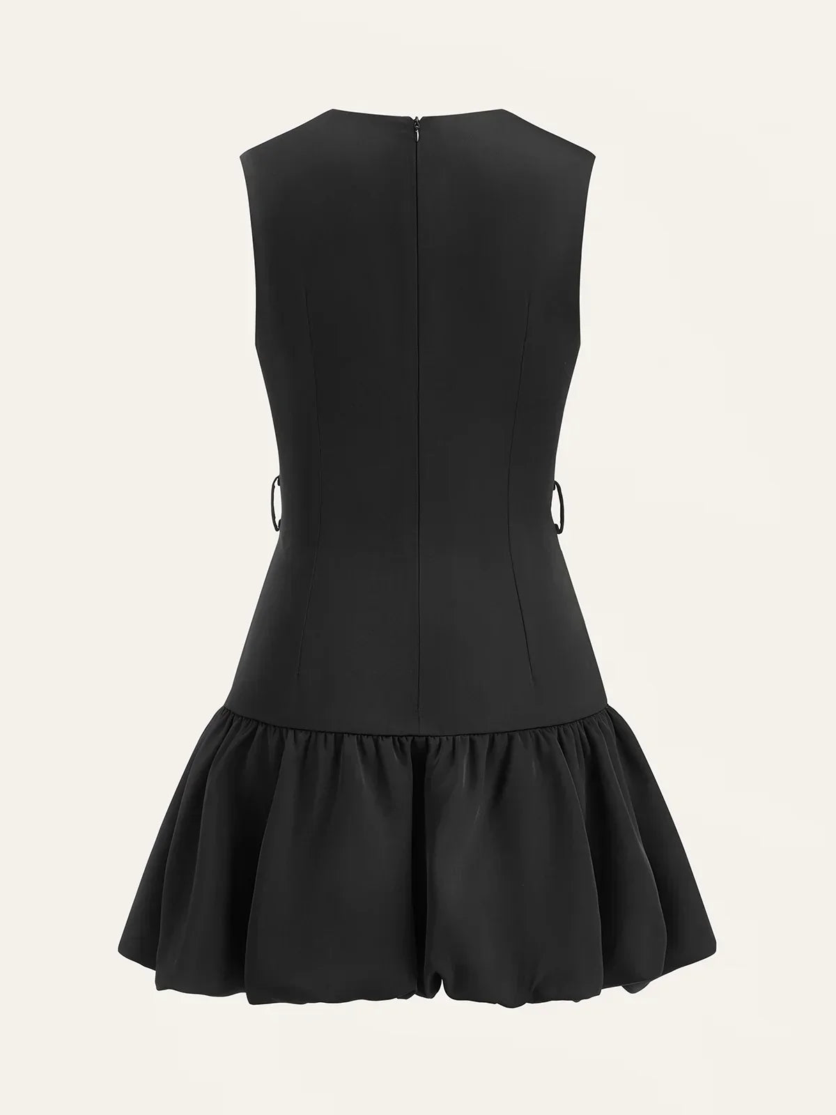 Ruffled Hem Metal Button Mini Dress Without Belt