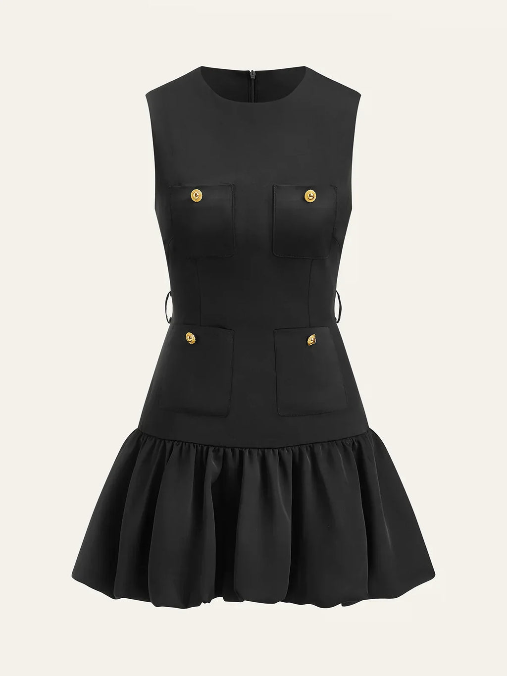 Ruffled Hem Metal Button Mini Dress Without Belt
