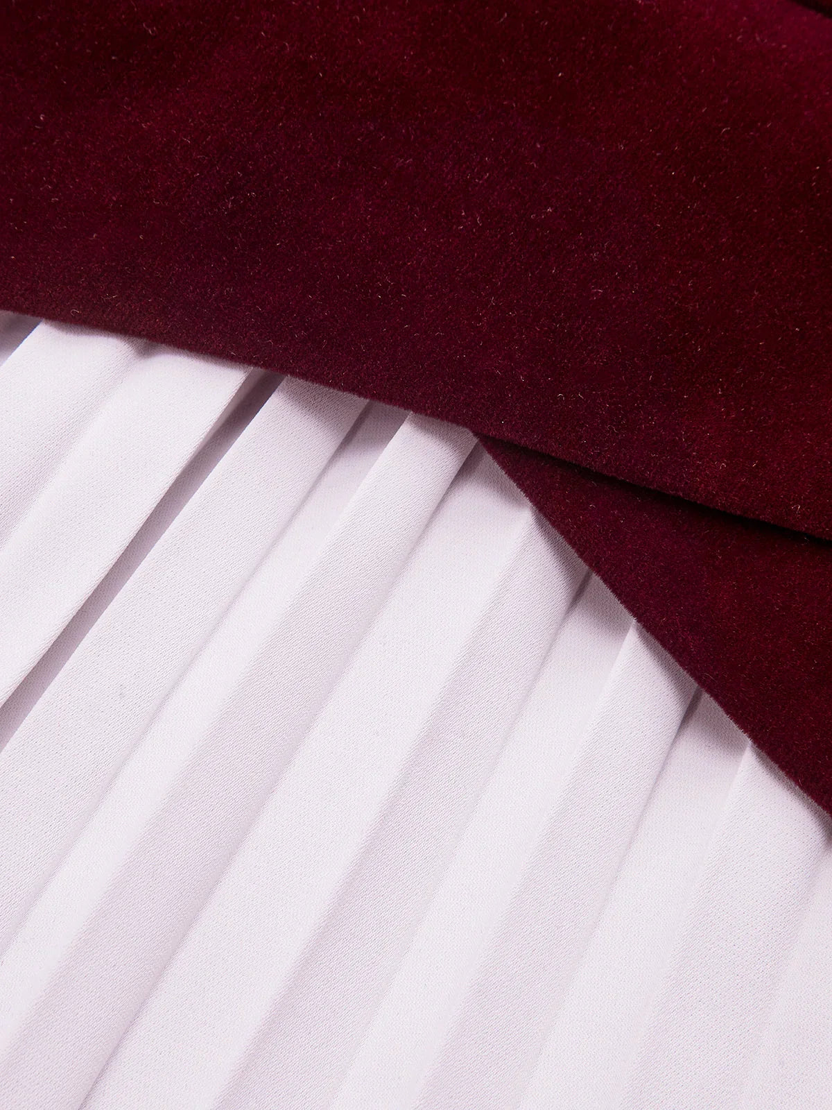 Pleated Panel Velvet Mini Dress with Belt