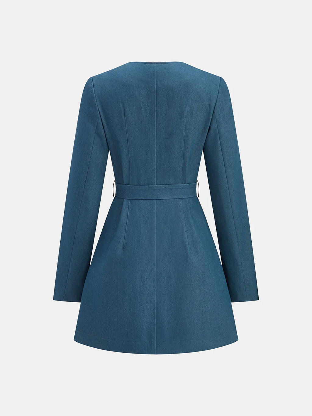 Square-Neck Belted Metal Button Mini Dress