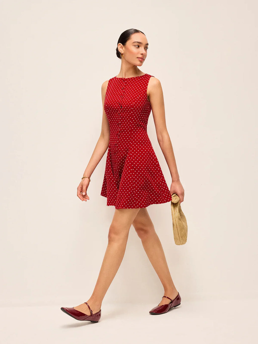 Polka-Dot Sleeveless Tie-Back Dress