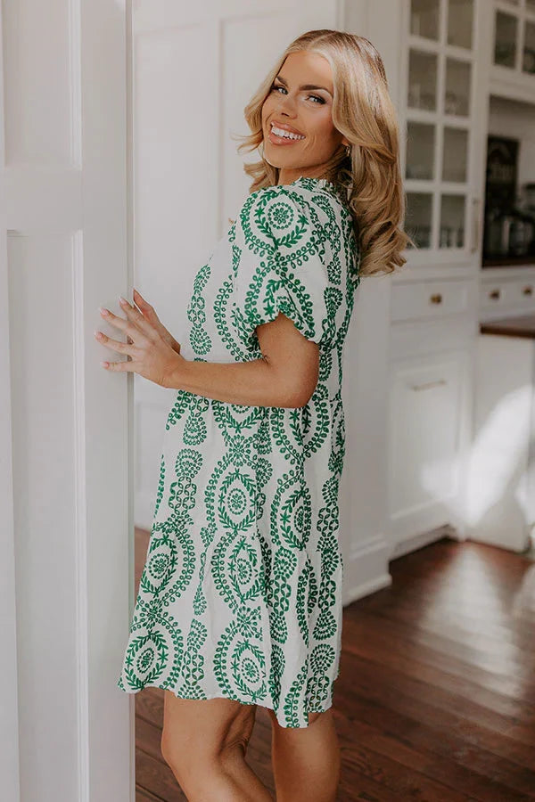 Sunny Outlook Eyelet Mini Dress in Green