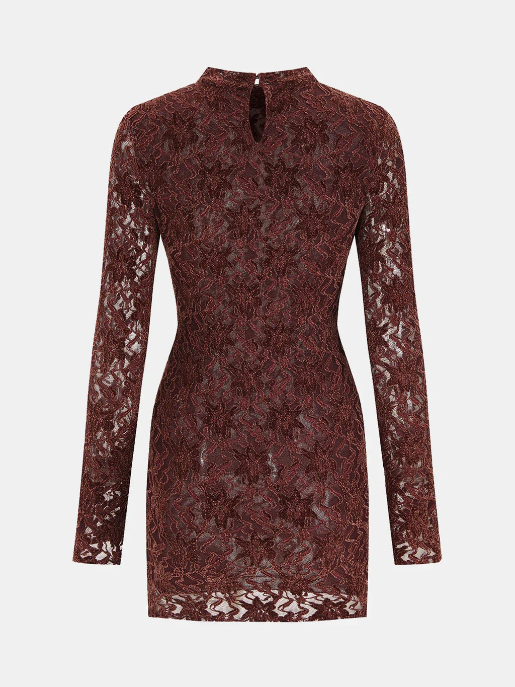Lace-Jacquard Long-Sleeve Mini Dress