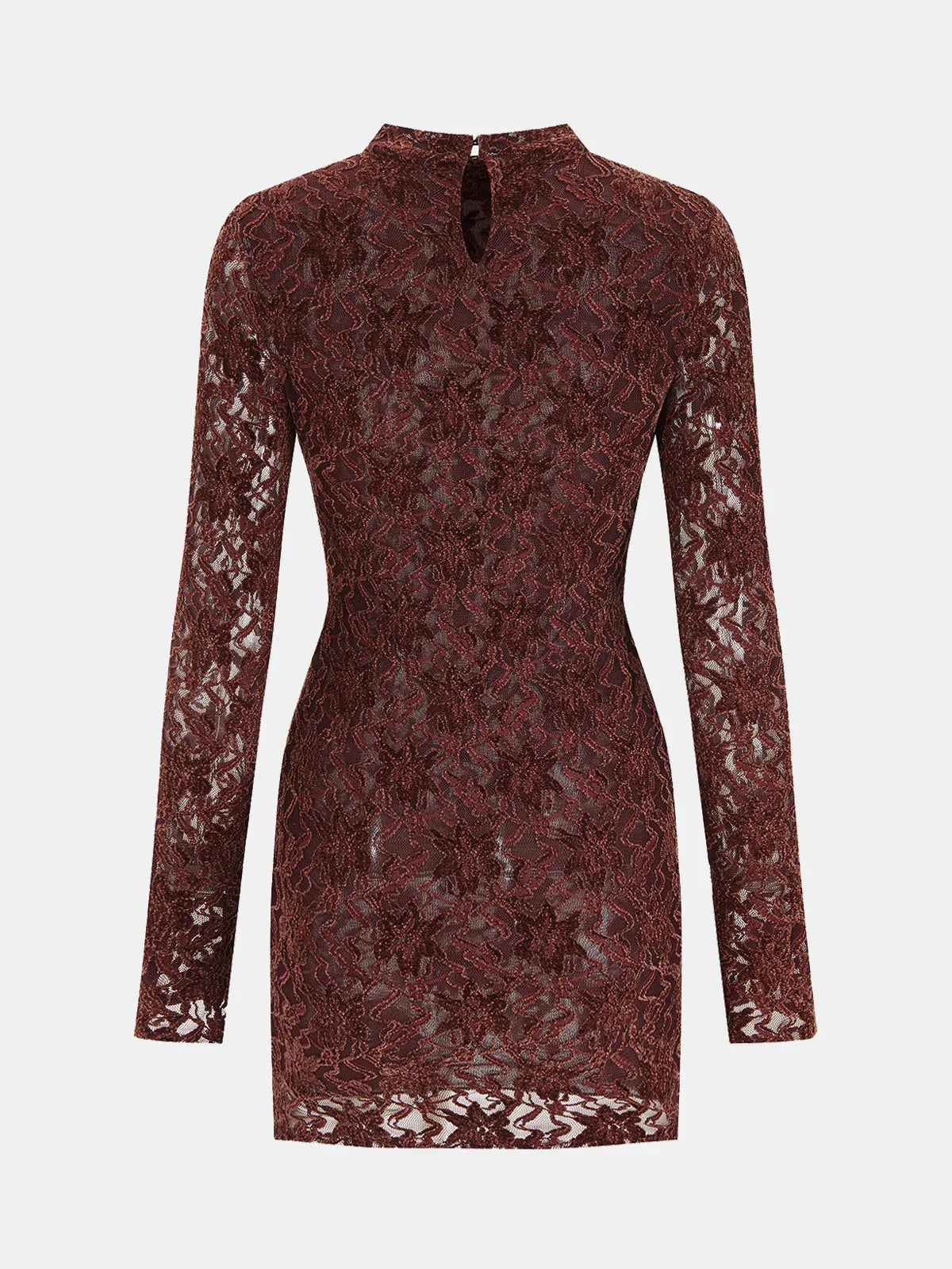 Lace-Jacquard Long-Sleeve Mini Dress