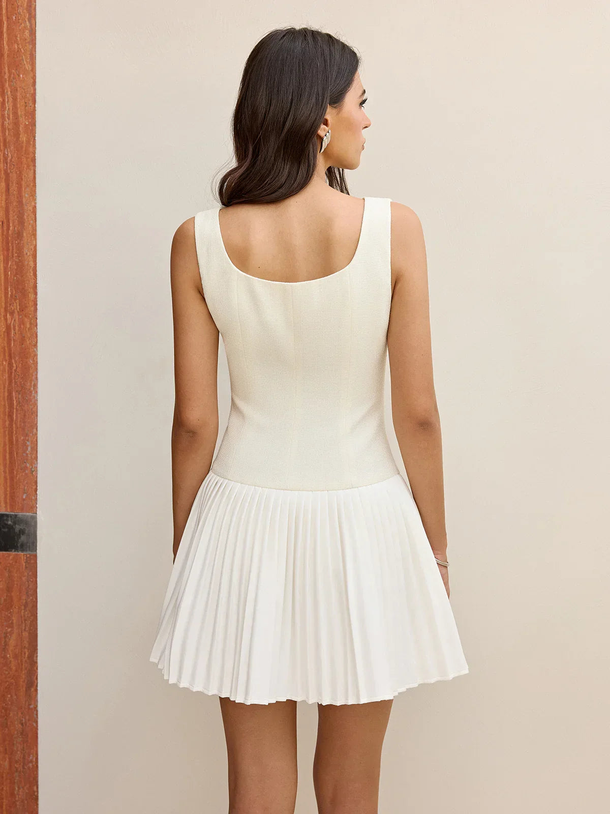 Button-Front Panel Pleated Hem Mini Dress