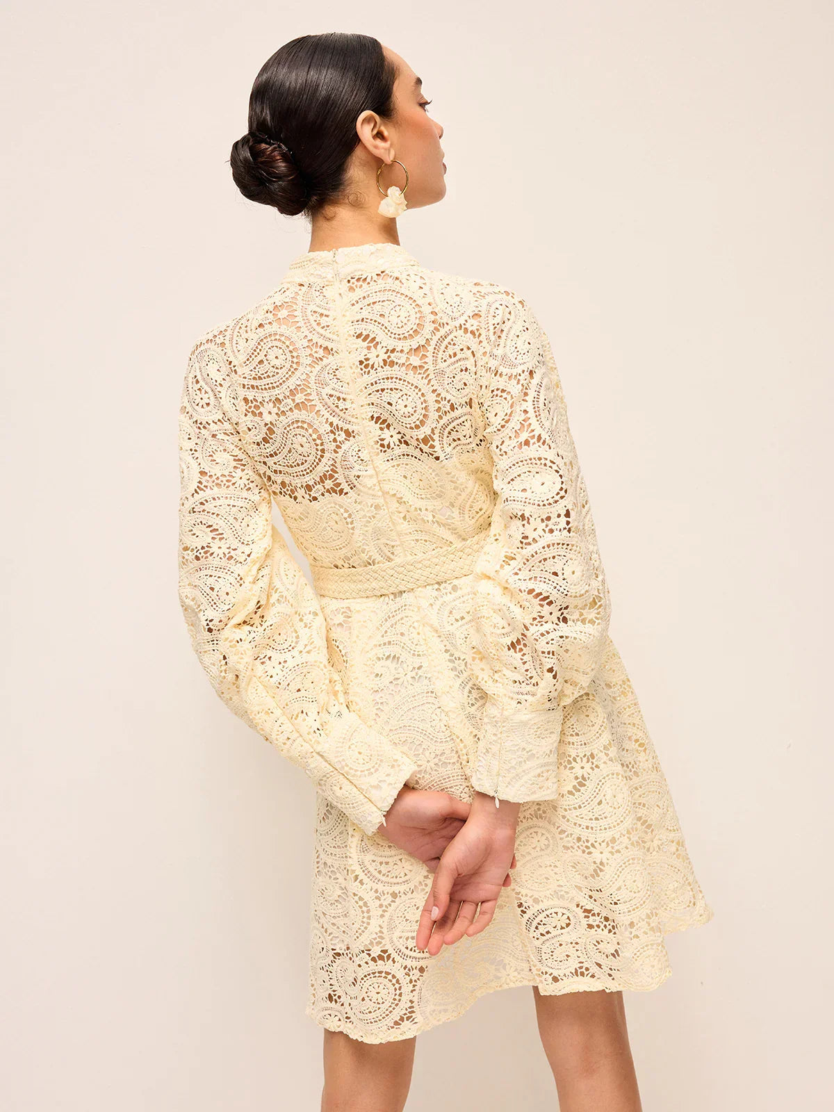 Semi-Sheer Lace Belted Dress
